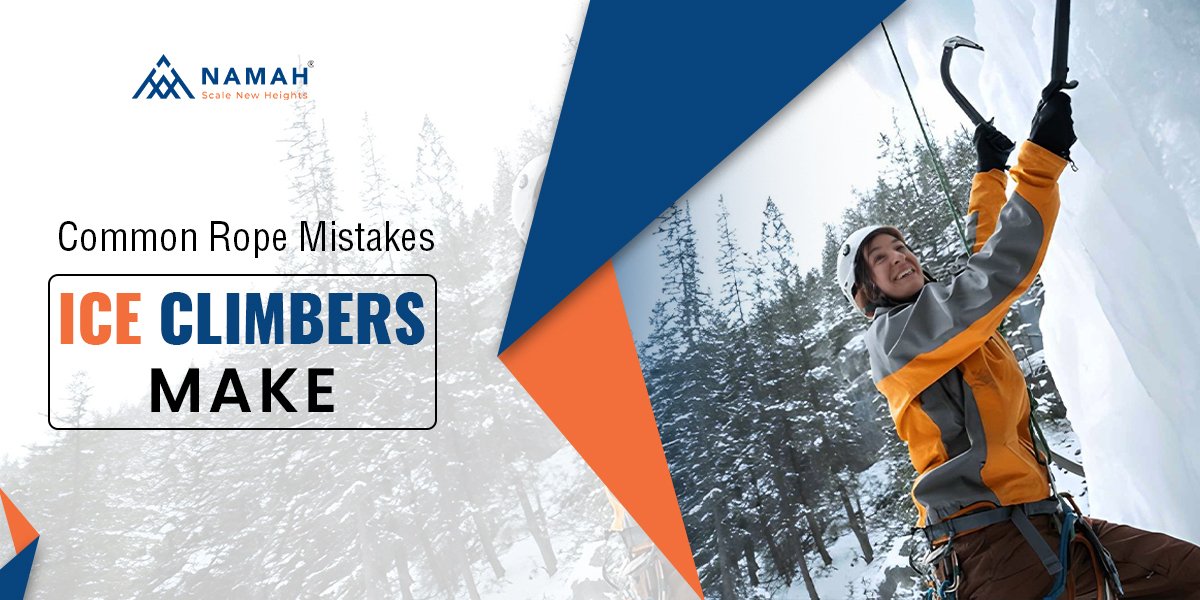 A girl is understanding Ice Climbing Rope Safety measures while climbing on a ice