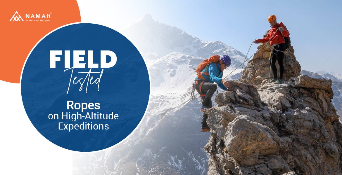 A Man Is Climbing On A High Altitude Mountain With The Help Of Field-Tested Ropes
