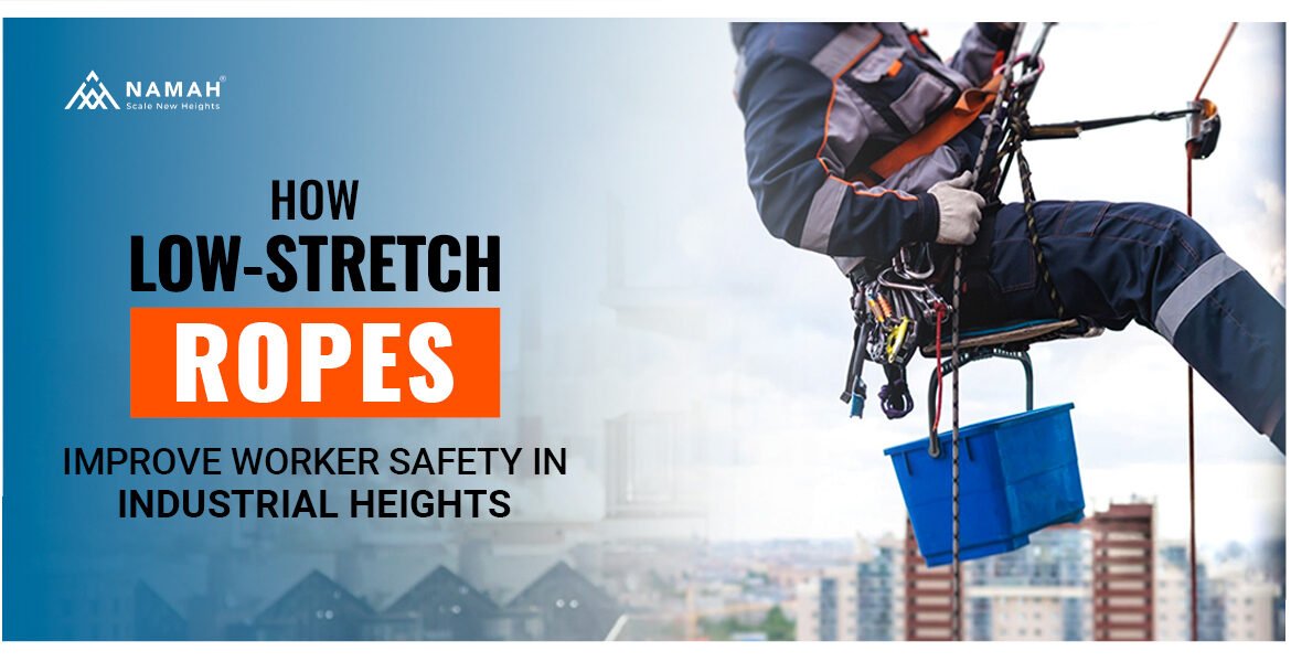 A Worker Is Balancing Himself In The Air With The Help Of Low-Stretch Ropes