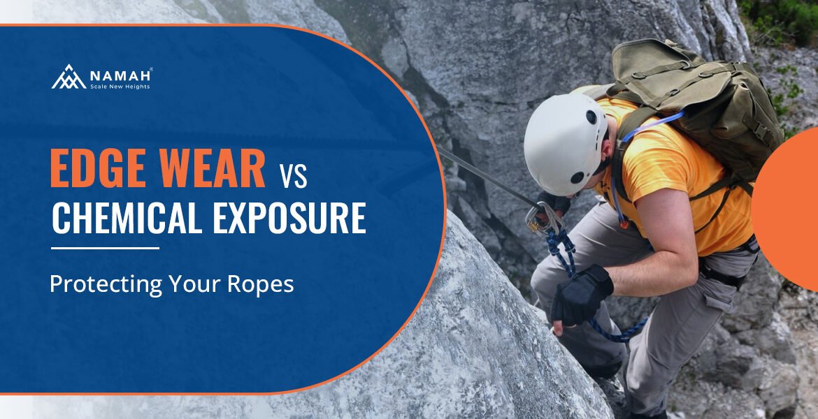 A Man Is Climbing On A Rock With Rope Edge Wear
