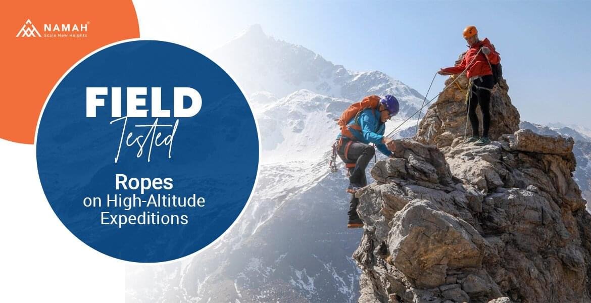 A Man Is Climbing On A High Altitude Mountain With The Help Of Field-Tested Ropes